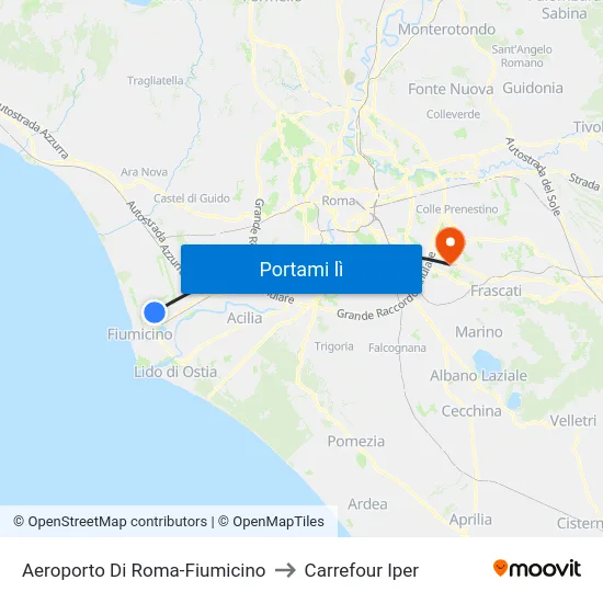 Aeroporto Di Roma-Fiumicino to Carrefour Iper map