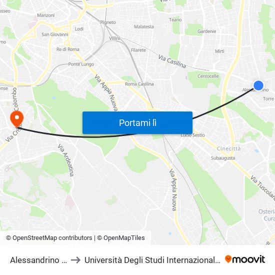 Alessandrino (Mc) to Università Degli Studi Internazionali Di Roma map