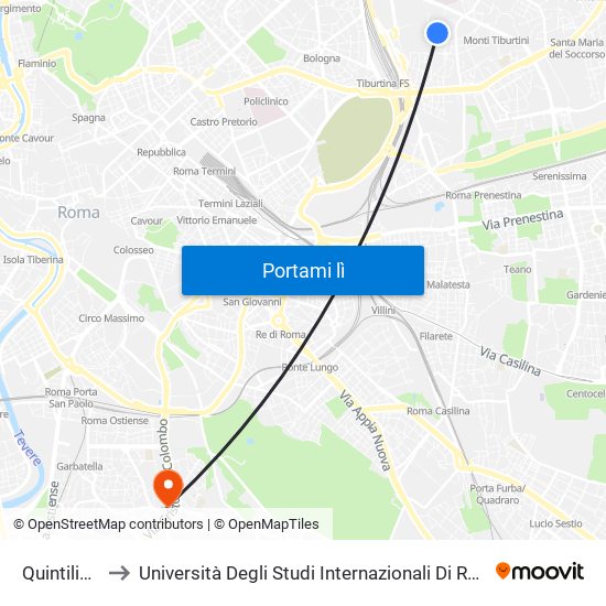 Quintiliani to Università Degli Studi Internazionali Di Roma map