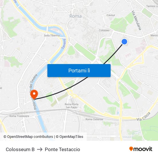 Colosseum B to Ponte Testaccio map