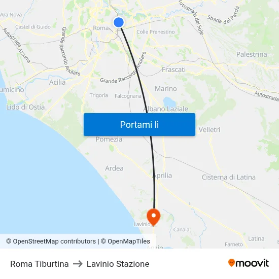 Roma Tiburtina to Lavinio Stazione map