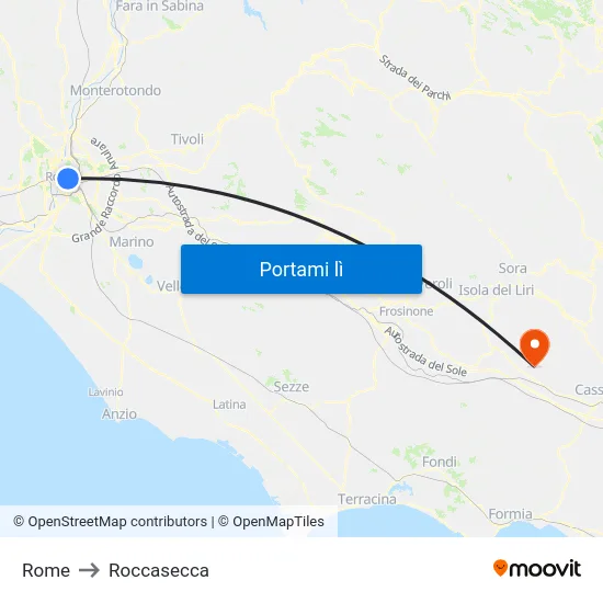 Rome to Roccasecca map