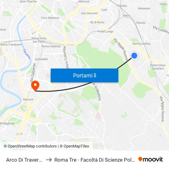 Arco Di Travertino to Roma Tre - Facoltà Di Scienze Politiche map