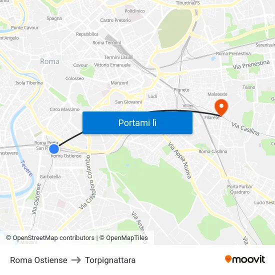 Roma Ostiense to Torpignattara map