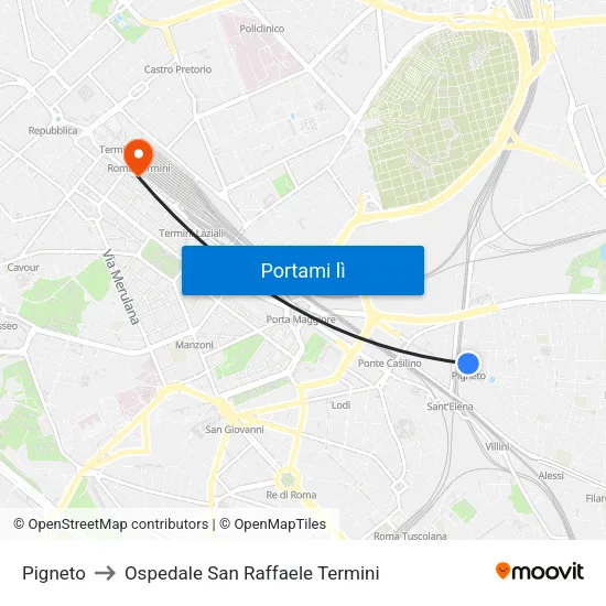 Pigneto to Ospedale San Raffaele Termini map