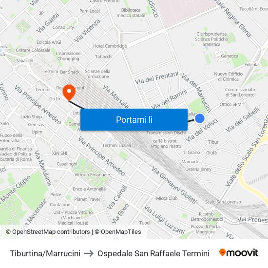 Tiburtina/Marrucini to Ospedale San Raffaele Termini map