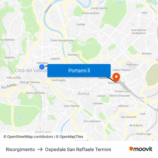 Risorgimento to Ospedale San Raffaele Termini map