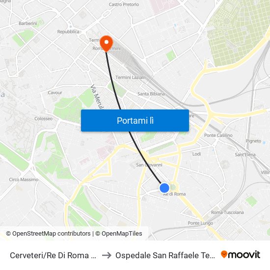 Cerveteri/Re Di Roma (Ma) to Ospedale San Raffaele Termini map