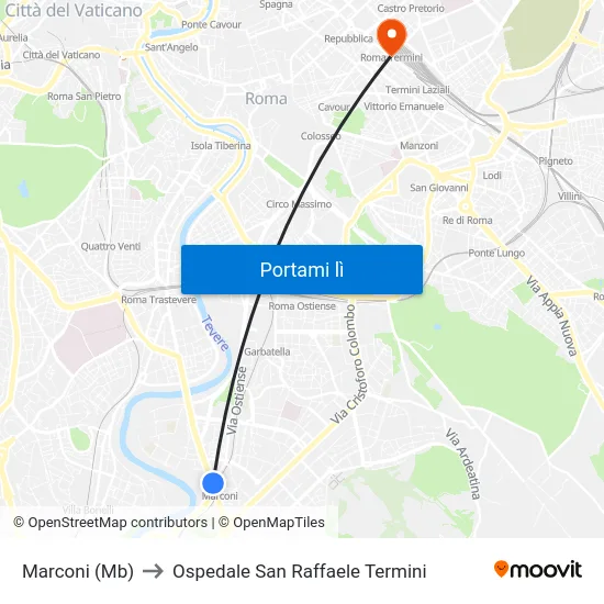 Marconi (Mb) to Ospedale San Raffaele Termini map