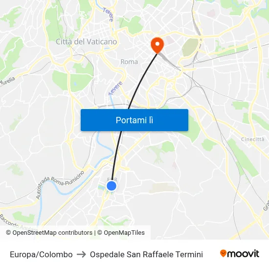 Europa/Colombo to Ospedale San Raffaele Termini map