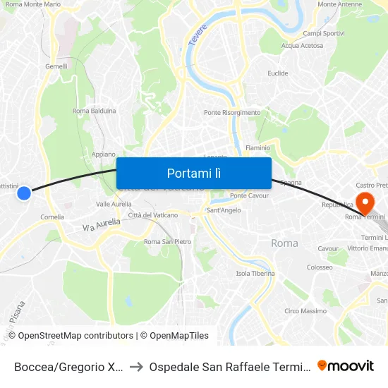 Boccea/Gregorio XIII to Ospedale San Raffaele Termini map