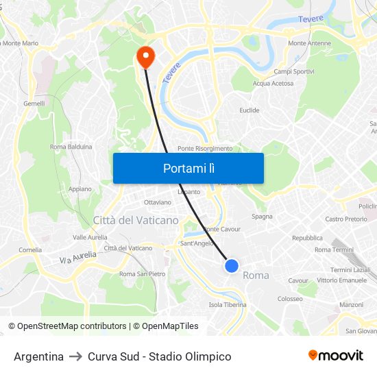 Argentina to Curva Sud - Stadio Olimpico map