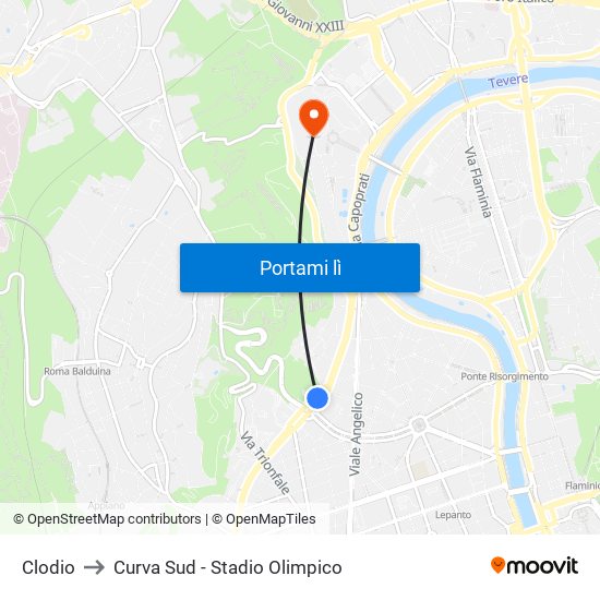 Clodio to Curva Sud - Stadio Olimpico map