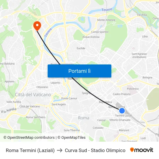 Roma Termini (Laziali) to Curva Sud - Stadio Olimpico map