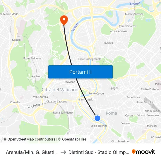 Arenula/Min. G. Giustizia to Distinti Sud - Stadio Olimpico map