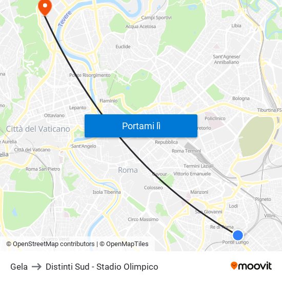 Gela to Distinti Sud - Stadio Olimpico map