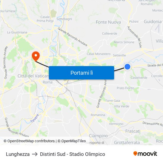 Lunghezza to Distinti Sud - Stadio Olimpico map