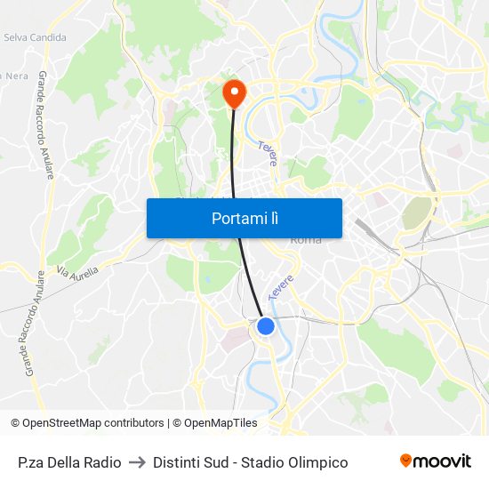 P.za Della Radio to Distinti Sud - Stadio Olimpico map