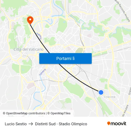 Lucio Sestio to Distinti Sud - Stadio Olimpico map