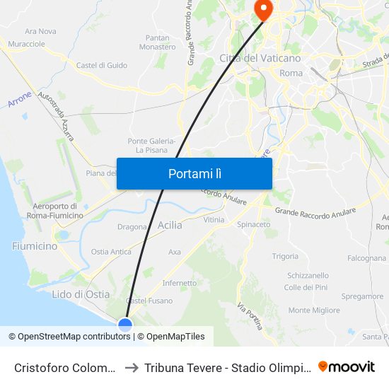 Cristoforo Colombo to Tribuna Tevere - Stadio Olimpico map