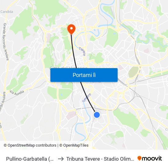 Pullino-Garbatella (Mb) to Tribuna Tevere - Stadio Olimpico map