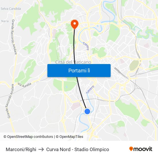 Marconi/Righi to Curva Nord - Stadio Olimpico map