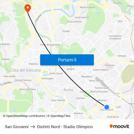 San Giovanni to Distinti Nord - Stadio Olimpico map