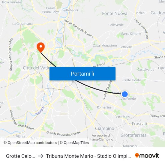 Grotte Celoni to Tribuna Monte Mario - Stadio Olimpico map