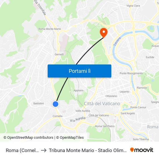 Roma (Cornelia) to Tribuna Monte Mario - Stadio Olimpico map