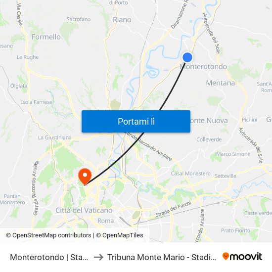 Monterotondo | Stazione FS to Tribuna Monte Mario - Stadio Olimpico map