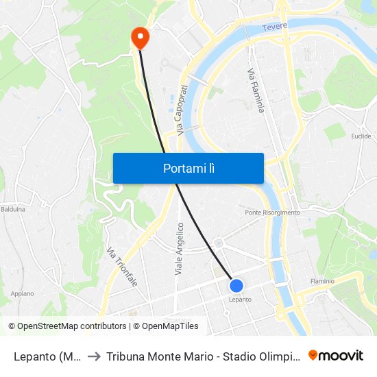 Lepanto (Ma) to Tribuna Monte Mario - Stadio Olimpico map