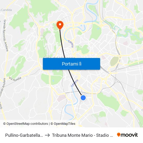 Pullino-Garbatella (Mb) to Tribuna Monte Mario - Stadio Olimpico map