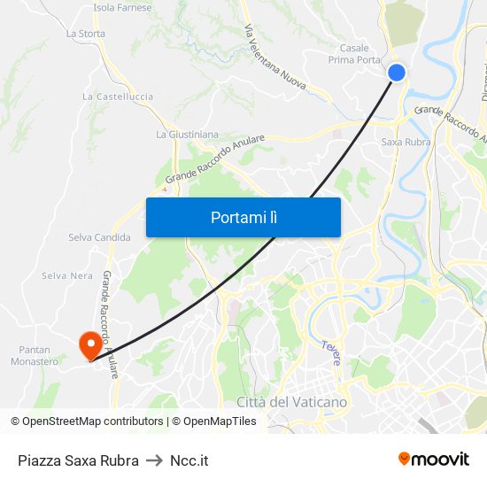 Piazza Saxa Rubra to Ncc.it map