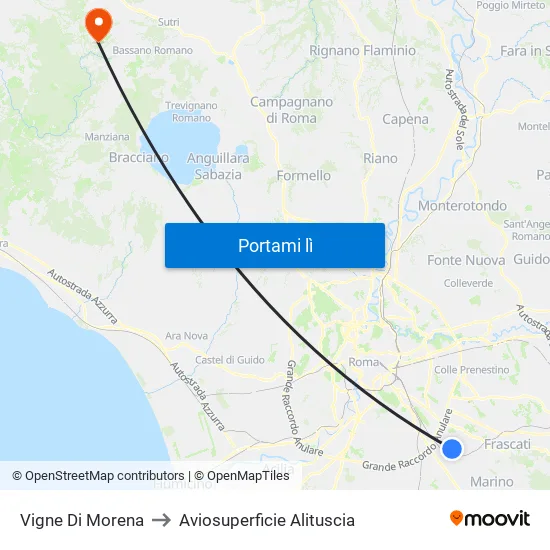 Vigne Di Morena to Aviosuperficie Alituscia map