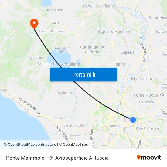 Ponte Mammolo to Aviosuperficie Alituscia map