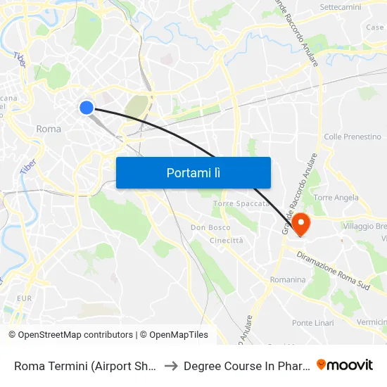 Roma Termini (Airport Shuttles) to Degree Course In Pharmacy map