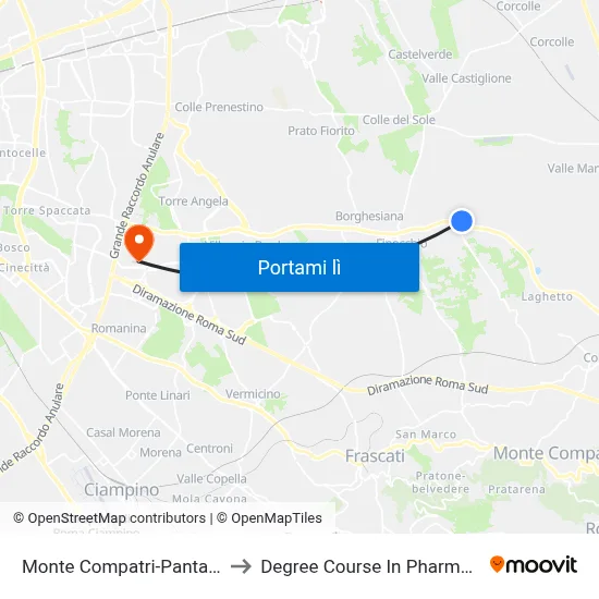 Monte Compatri-Pantano to Degree Course In Pharmacy map