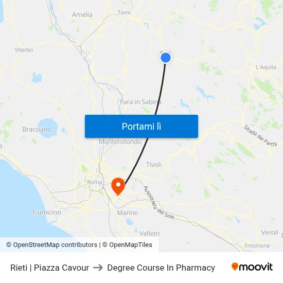 Rieti | Piazza Cavour to Degree Course In Pharmacy map