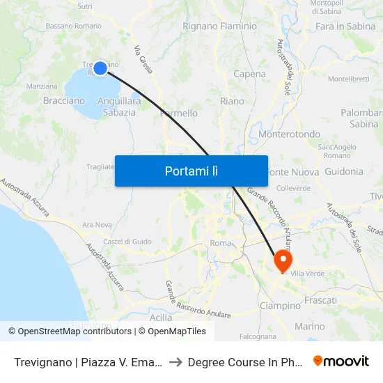 Trevignano | Piazza V. Emanuele III to Degree Course In Pharmacy map