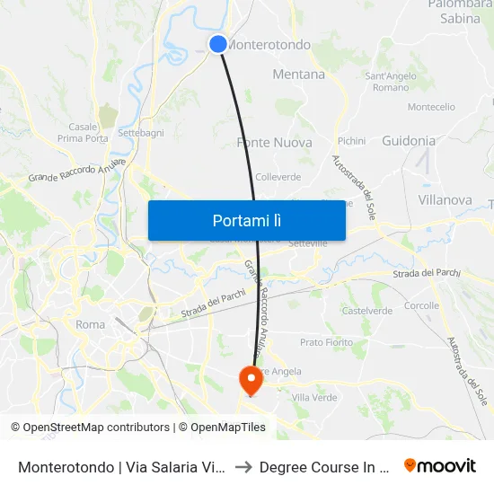 Monterotondo | Via Salaria Via Marmolada to Degree Course In Pharmacy map