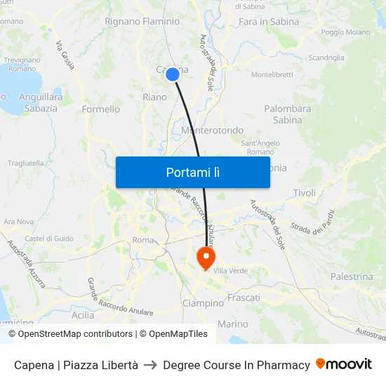 Capena | Piazza Libertà to Degree Course In Pharmacy map