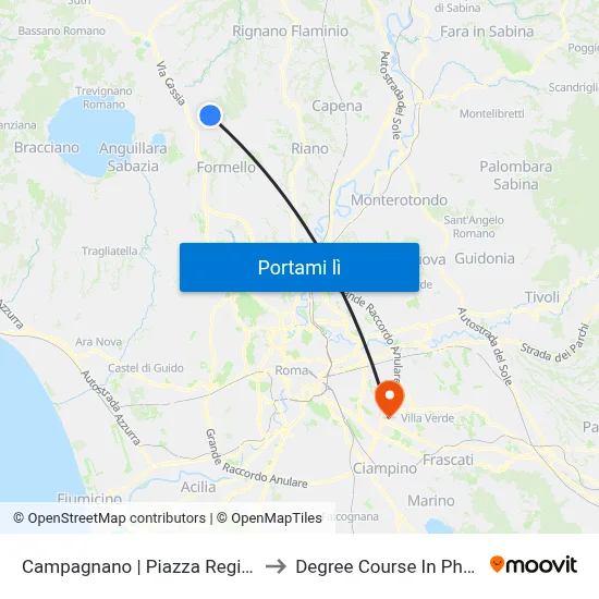 Campagnano | Piazza Regina Elena to Degree Course In Pharmacy map