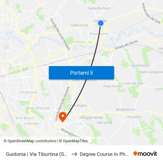 Guidonia | Via Tiburtina (Setteville) to Degree Course In Pharmacy map