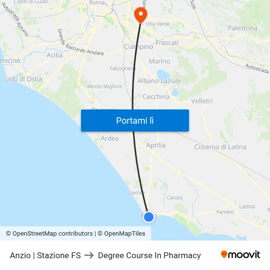 Anzio | Stazione FS to Degree Course In Pharmacy map