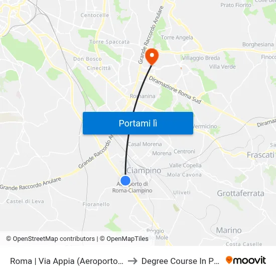 Roma | Via Appia (Aeroporto Ciampino) to Degree Course In Pharmacy map