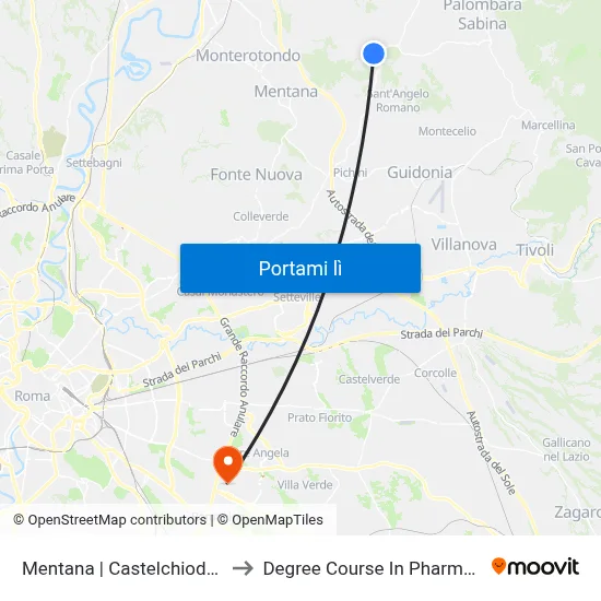 Mentana | Castelchiodato to Degree Course In Pharmacy map