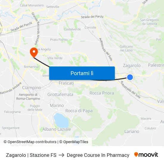 Zagarolo | Stazione FS to Degree Course In Pharmacy map