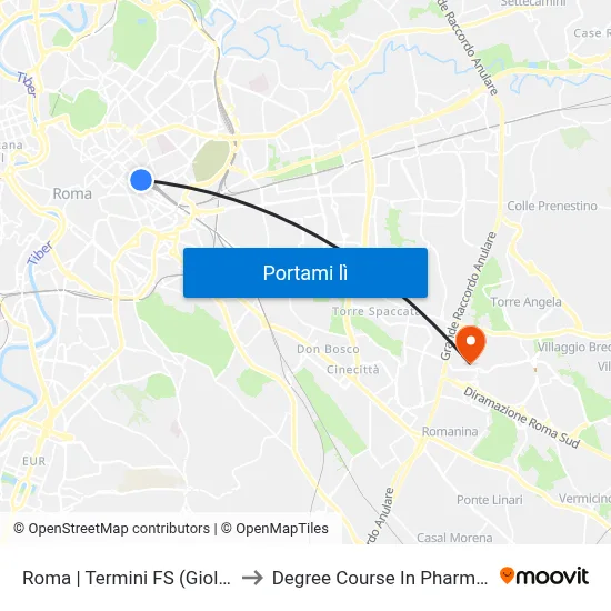 Roma | Termini FS (Giolitti) to Degree Course In Pharmacy map