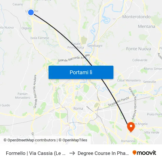 Formello | Via Cassia (Le Rughe) to Degree Course In Pharmacy map