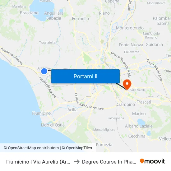 Fiumicino | Via Aurelia (Aranova) to Degree Course In Pharmacy map